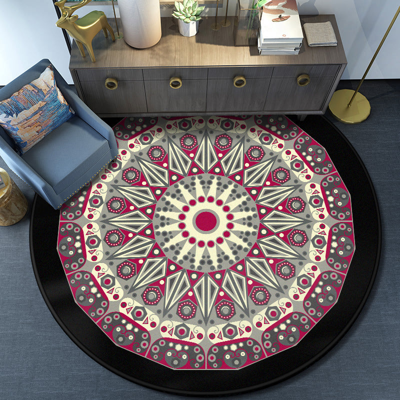 Turkish Mandala Rug Multicolored Synthetics Rug Washable Pet Friendly Anti-Slip Backing Area Rug for Great Room Red-Gray Clearhalo 'Area Rug' 'Moroccan' 'Rugs' Rug' 2058950