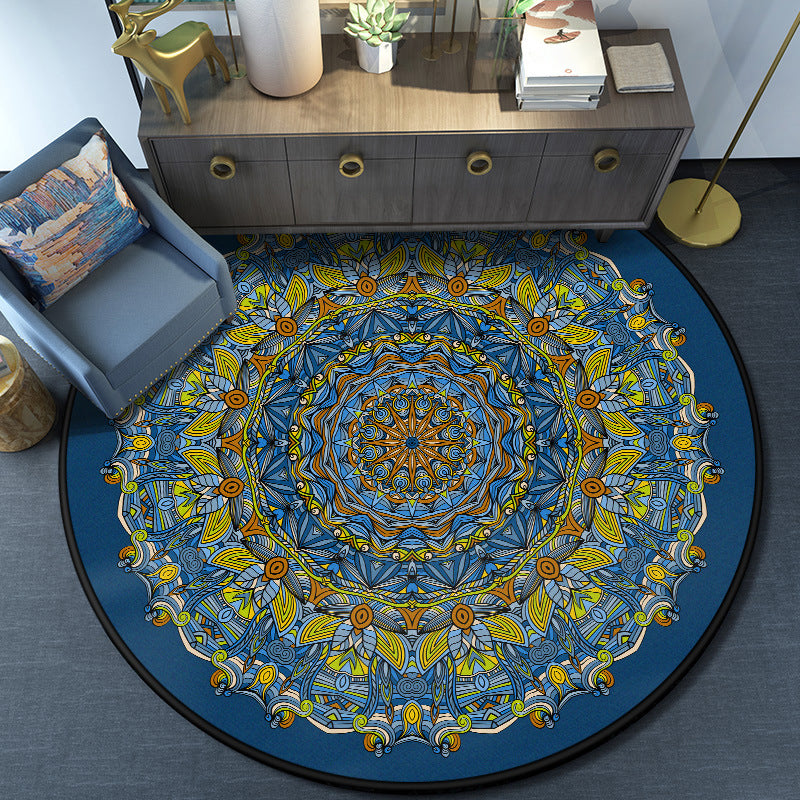 Turkish Mandala Rug Multicolored Synthetics Rug Washable Pet Friendly Anti-Slip Backing Area Rug for Great Room Dark Blue Clearhalo 'Area Rug' 'Moroccan' 'Rugs' Rug' 2058951