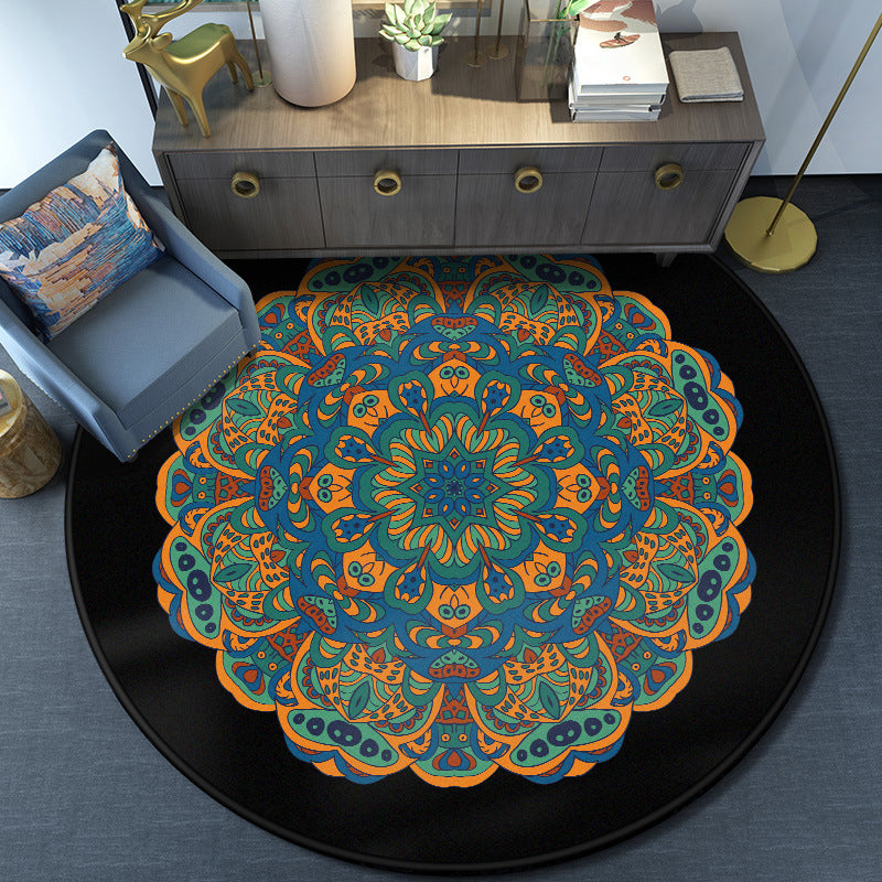 Turkish Mandala Rug Multicolored Synthetics Rug Washable Pet Friendly Anti-Slip Backing Area Rug for Great Room Blue-Yellow Clearhalo 'Area Rug' 'Moroccan' 'Rugs' Rug' 2058955