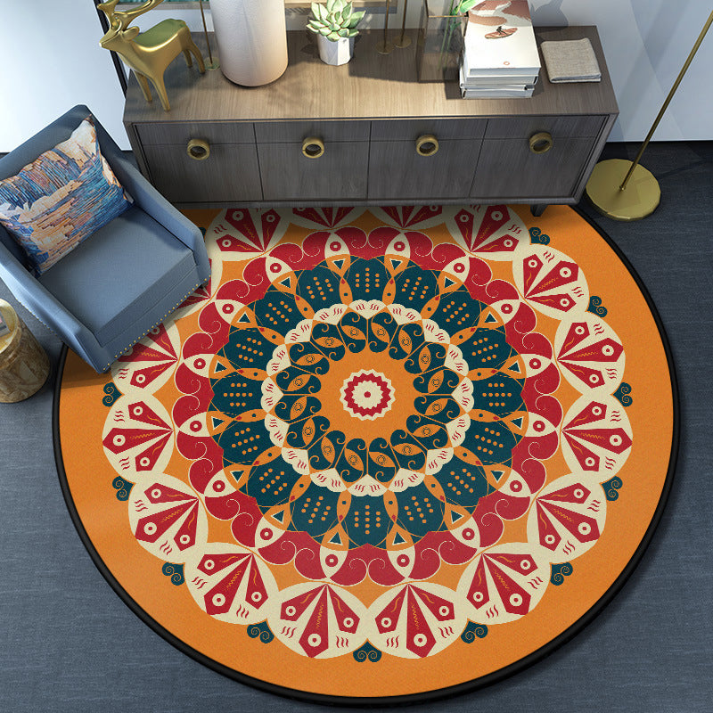 Turkish Mandala Rug Multicolored Synthetics Rug Washable Pet Friendly Anti-Slip Backing Area Rug for Great Room Orange Clearhalo 'Area Rug' 'Moroccan' 'Rugs' Rug' 2058956