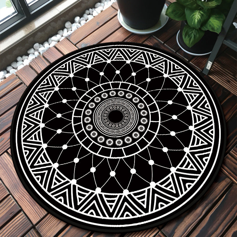 Classy Multicolor Mandala Rug Polypropylene Moroccan Carpet Stain Resistant Machine Washable Anti-Slip Area Rug for Door Black-White Clearhalo 'Area Rug' 'Moroccan' 'Rugs' Rug' 2058982