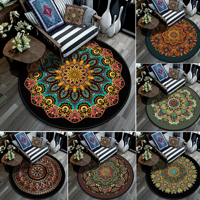 Retro Mandala Indoor Rug Dark Color Moroccan Carpet Polypropylene Non-Slip Pet Friendly Washable Rug for Sitting Room Clearhalo 'Area Rug' 'Moroccan' 'Rugs' Rug' 2059011