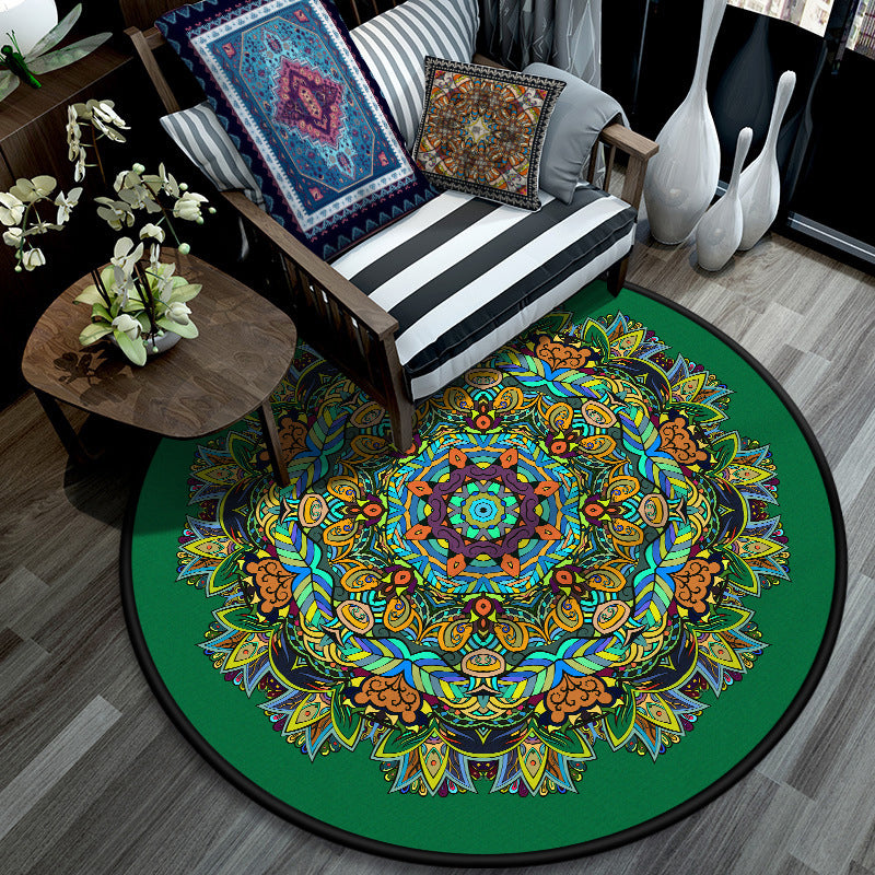 Retro Mandala Indoor Rug Dark Color Moroccan Carpet Polypropylene Non-Slip Pet Friendly Washable Rug for Sitting Room Green Clearhalo 'Area Rug' 'Moroccan' 'Rugs' Rug' 2059013