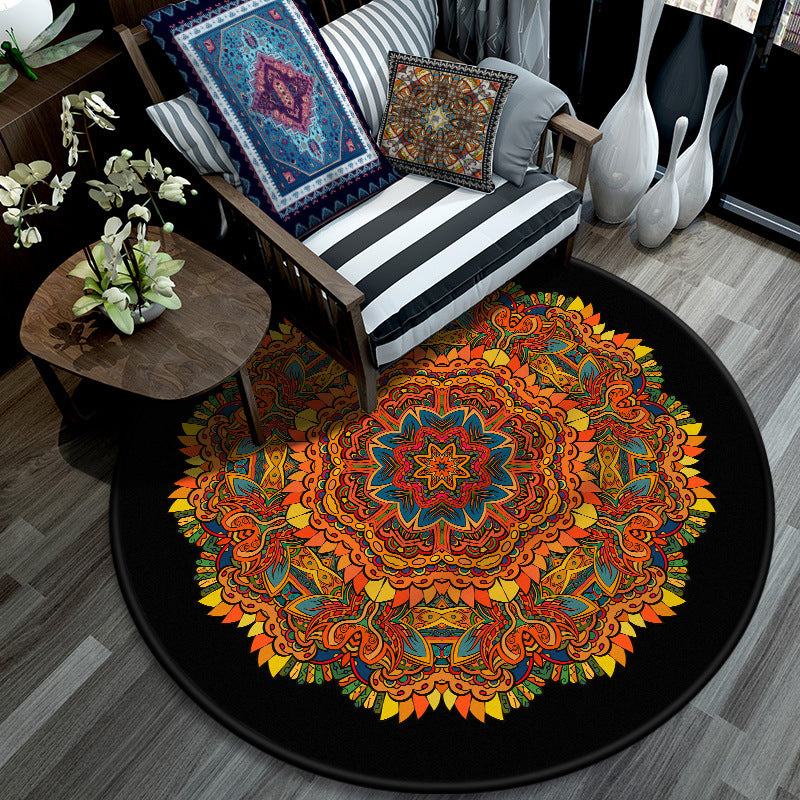 Retro Mandala Indoor Rug Dark Color Moroccan Carpet Polypropylene Non-Slip Pet Friendly Washable Rug for Sitting Room Orange Red Clearhalo 'Area Rug' 'Moroccan' 'Rugs' Rug' 2059015