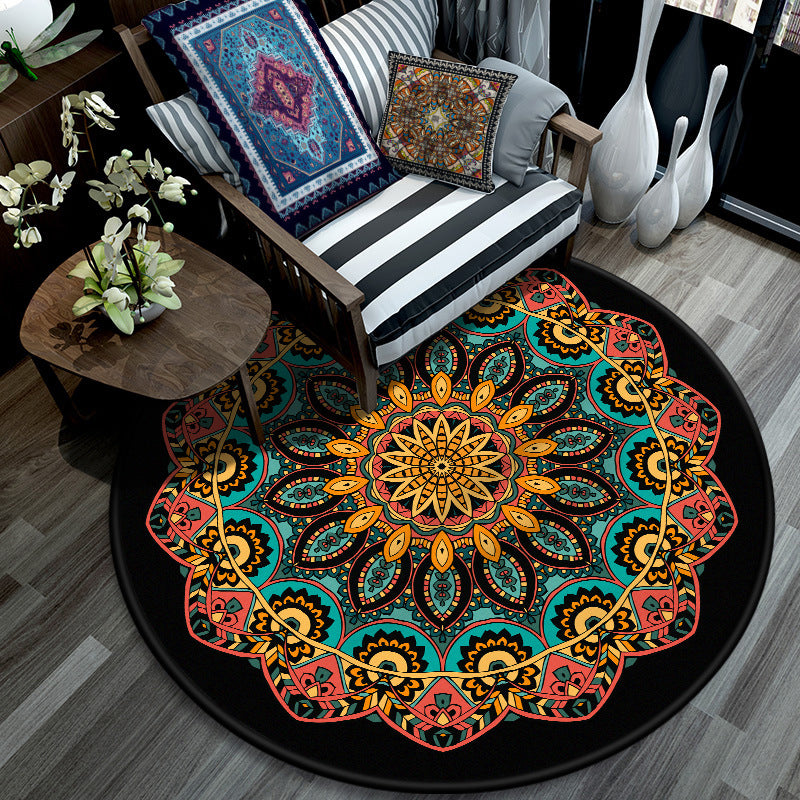 Retro Mandala Indoor Rug Dark Color Moroccan Carpet Polypropylene Non-Slip Pet Friendly Washable Rug for Sitting Room Blue-Yellow Clearhalo 'Area Rug' 'Moroccan' 'Rugs' Rug' 2059016