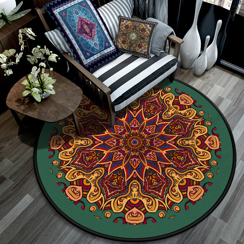 Retro Mandala Indoor Rug Dark Color Moroccan Carpet Polypropylene Non-Slip Pet Friendly Washable Rug for Sitting Room Yellow-Red Clearhalo 'Area Rug' 'Moroccan' 'Rugs' Rug' 2059020