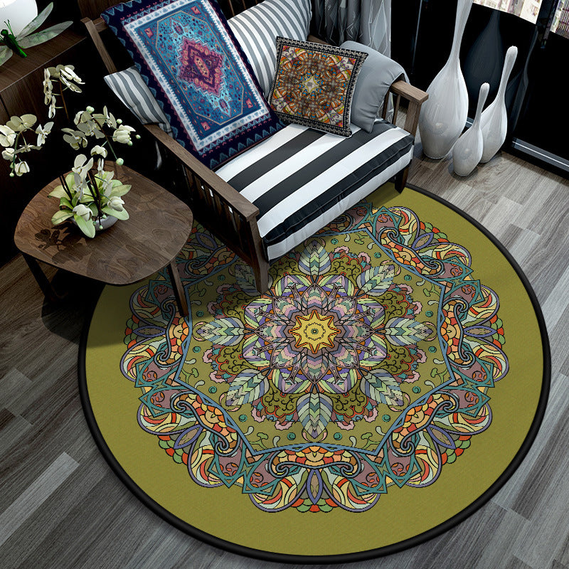 Retro Mandala Indoor Rug Dark Color Moroccan Carpet Polypropylene Non-Slip Pet Friendly Washable Rug for Sitting Room Green-Yellow Clearhalo 'Area Rug' 'Moroccan' 'Rugs' Rug' 2059021