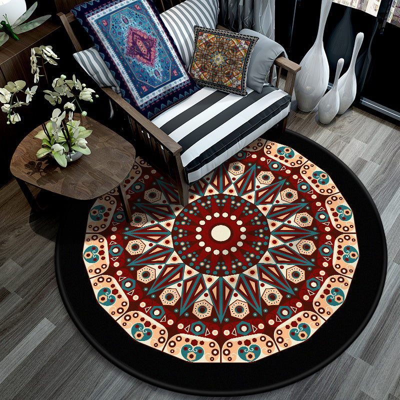 Retro Mandala Indoor Rug Dark Color Moroccan Carpet Polypropylene Non-Slip Pet Friendly Washable Rug for Sitting Room Dark Red Clearhalo 'Area Rug' 'Moroccan' 'Rugs' Rug' 2059022