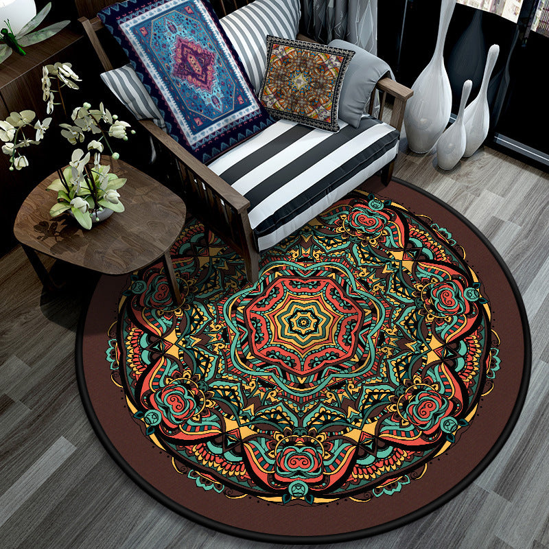 Retro Mandala Indoor Rug Dark Color Moroccan Carpet Polypropylene Non-Slip Pet Friendly Washable Rug for Sitting Room Yellow-Red Clearhalo 'Area Rug' 'Moroccan' 'Rugs' Rug' 2059024