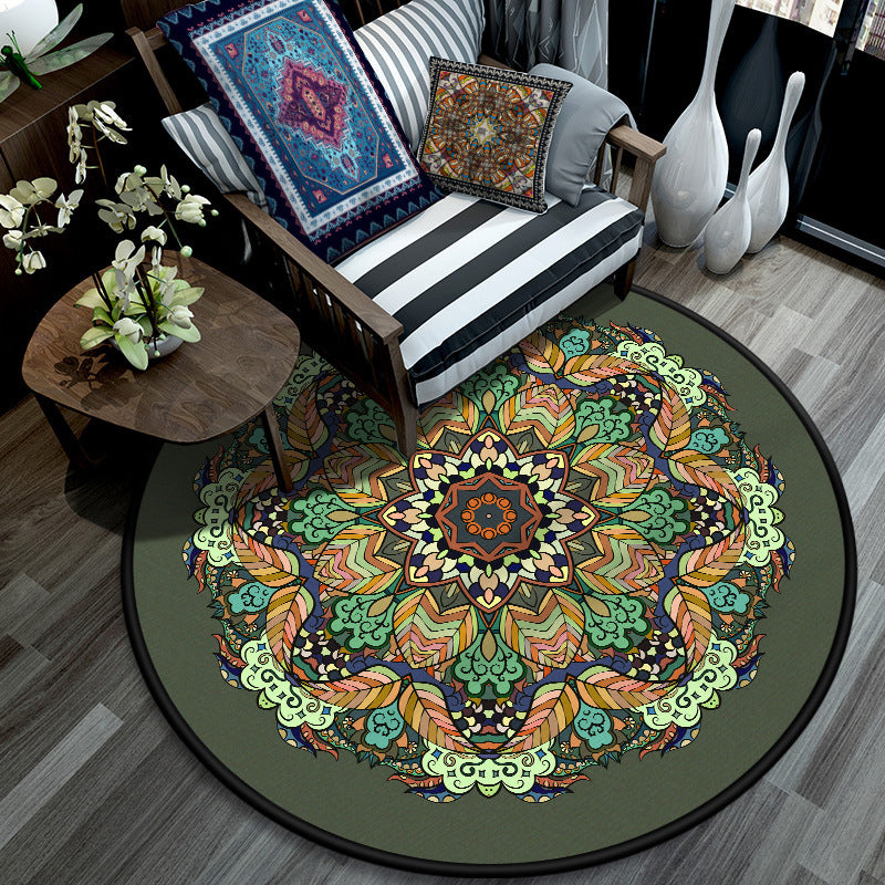 Retro Mandala Indoor Rug Dark Color Moroccan Carpet Polypropylene Non-Slip Pet Friendly Washable Rug for Sitting Room Light Green Clearhalo 'Area Rug' 'Moroccan' 'Rugs' Rug' 2059025