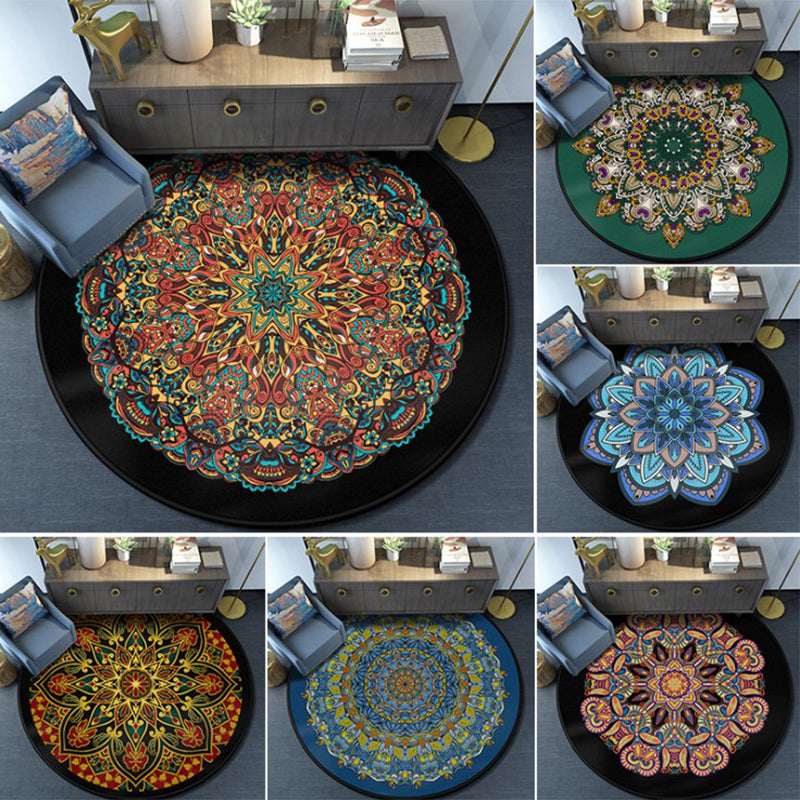 Multi-Colored Moroccan Rug Synthetics Mandala Area Rug Anti-Slip Stain Resistant Washable Carpet for Family Room Clearhalo 'Area Rug' 'Moroccan' 'Rugs' Rug' 2059026