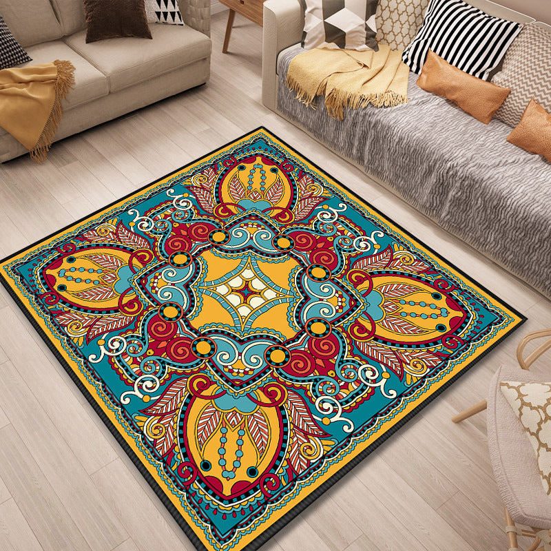 Persian Door Rug Multi Color Tribal Print Carpet Polypropylene Pet Friendly Non-Slip Stain Resistant Area Rug Yellow-Blue Clearhalo 'Area Rug' 'Moroccan' 'Rugs' Rug' 2059093