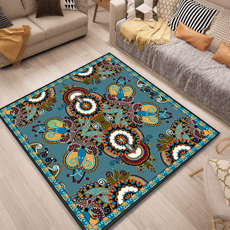Persian Door Rug Multi Color Tribal Print Carpet Polypropylene Pet Friendly Non-Slip Stain Resistant Area Rug Peacock Blue Clearhalo 'Area Rug' 'Moroccan' 'Rugs' Rug' 2059094