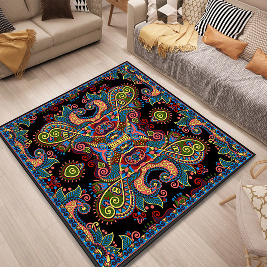Persian Door Rug Multi Color Tribal Print Carpet Polypropylene Pet Friendly Non-Slip Stain Resistant Area Rug Black-Blue Clearhalo 'Area Rug' 'Moroccan' 'Rugs' Rug' 2059098