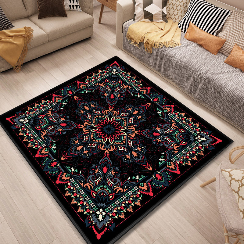 Persian Door Rug Multi Color Tribal Print Carpet Polypropylene Pet Friendly Non-Slip Stain Resistant Area Rug Black-Red Clearhalo 'Area Rug' 'Moroccan' 'Rugs' Rug' 2059101
