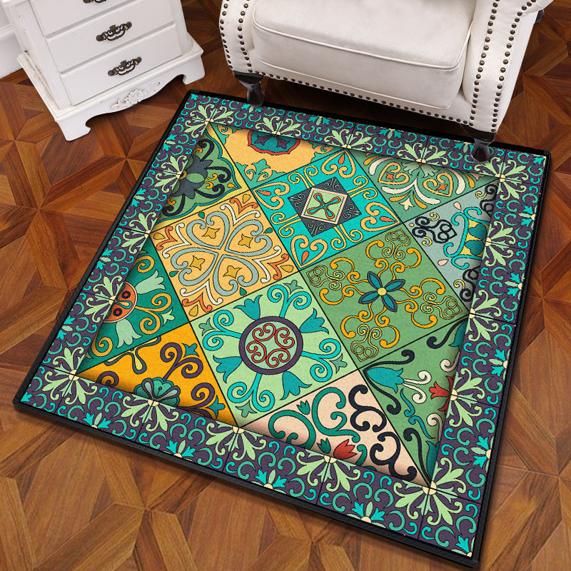 Multicolored Mandala Rug Polypropylene Turkish Rug Non-Slip Backing Stain Resistant Machine Washable Carpet for Bedroom Green Clearhalo 'Area Rug' 'Moroccan' 'Rugs' Rug' 2059103