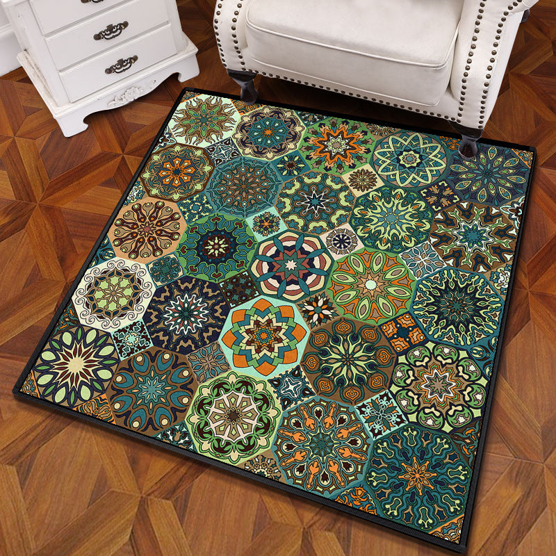 Multicolored Mandala Rug Polypropylene Turkish Rug Non-Slip Backing Stain Resistant Machine Washable Carpet for Bedroom Dark Green Clearhalo 'Area Rug' 'Moroccan' 'Rugs' Rug' 2059105