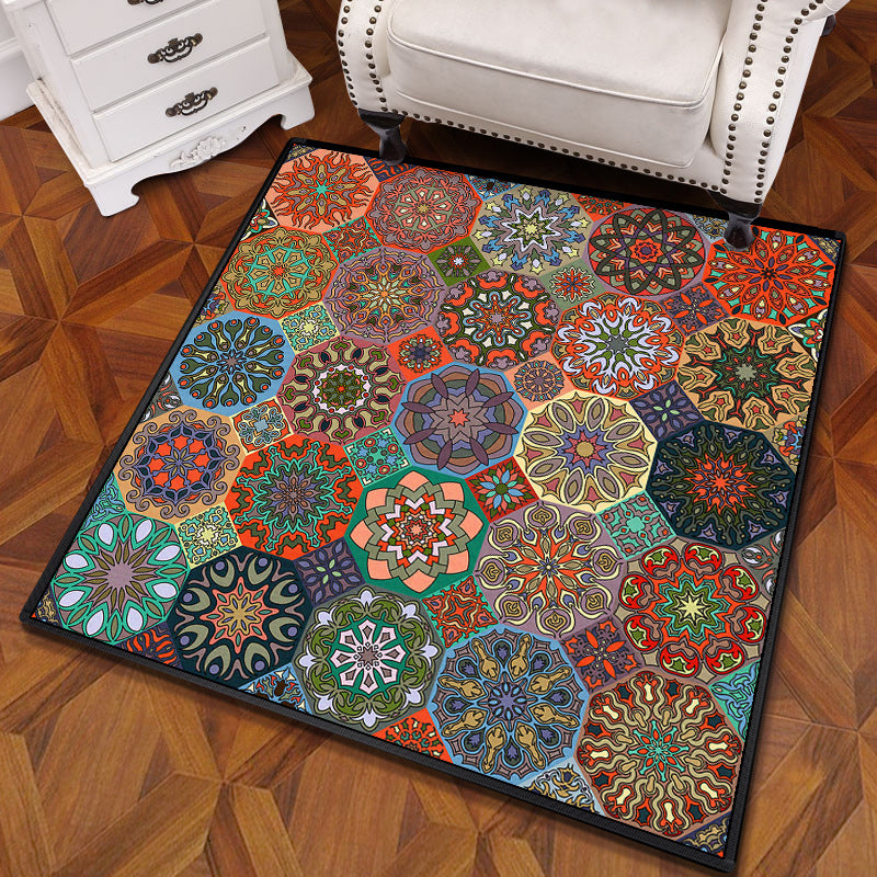 Multicolored Mandala Rug Polypropylene Turkish Rug Non-Slip Backing Stain Resistant Machine Washable Carpet for Bedroom Red Clearhalo 'Area Rug' 'Moroccan' 'Rugs' Rug' 2059106