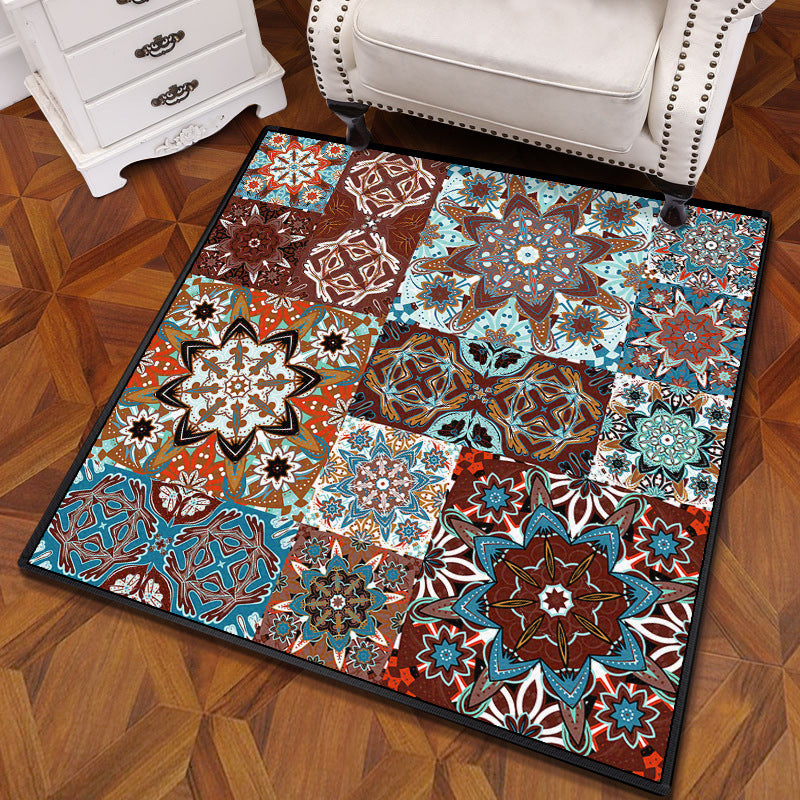 Multicolored Mandala Rug Polypropylene Turkish Rug Non-Slip Backing Stain Resistant Machine Washable Carpet for Bedroom Brown Clearhalo 'Area Rug' 'Moroccan' 'Rugs' Rug' 2059108