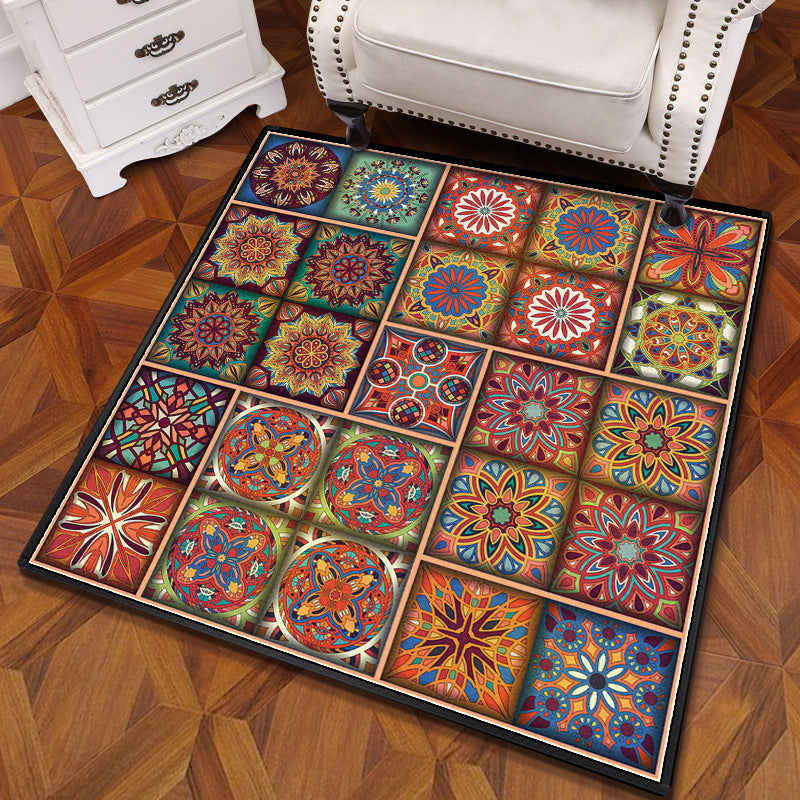 Multicolored Mandala Rug Polypropylene Turkish Rug Non-Slip Backing Stain Resistant Machine Washable Carpet for Bedroom Orange Clearhalo 'Area Rug' 'Moroccan' 'Rugs' Rug' 2059112