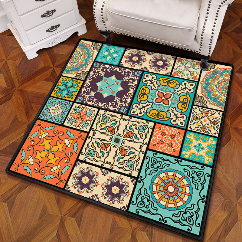 Multicolored Mandala Rug Polypropylene Turkish Rug Non-Slip Backing Stain Resistant Machine Washable Carpet for Bedroom Aqua Clearhalo 'Area Rug' 'Moroccan' 'Rugs' Rug' 2059114