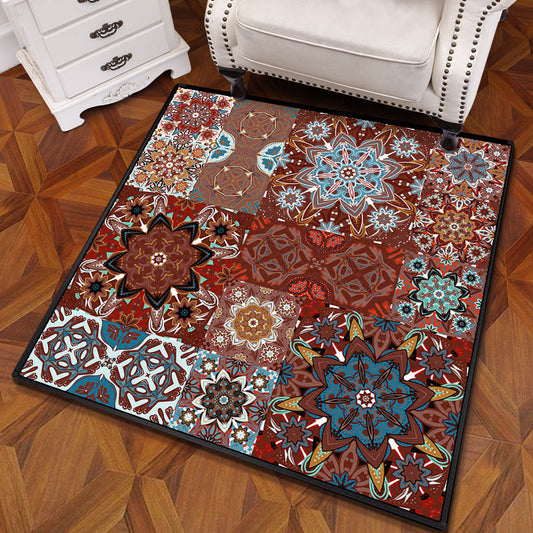 Multicolored Mandala Rug Polypropylene Turkish Rug Non-Slip Backing Stain Resistant Machine Washable Carpet for Bedroom Dark Red Clearhalo 'Area Rug' 'Moroccan' 'Rugs' Rug' 2059120