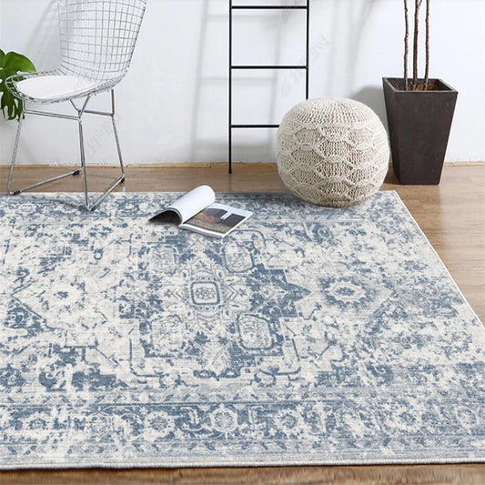 Whitewashed Light Blue Floral Rug Polyester Moroccan Carpet Anti-Slip Backing Stain Resistant Machine Washable Rug for Sitting Room Light Blue Clearhalo 'Area Rug' 'Moroccan' 'Rugs' Rug' 2059124