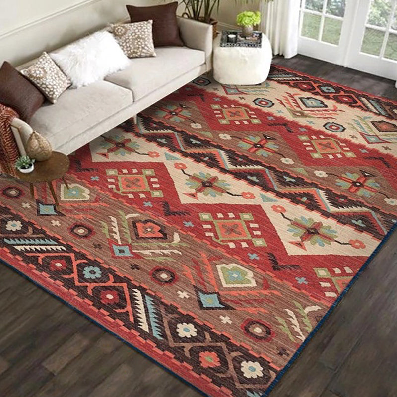 Exotic Geometric Patterned Rug Multicolored Moroccan Rug Polypropylene Stain Resistant Non-Slip Backing Machine Washable Carpet for Room Dark Red Clearhalo 'Area Rug' 'Moroccan' 'Rugs' Rug' 2059212