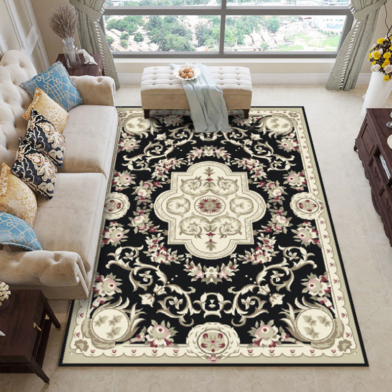 Fancy Chinoiserie Rug Multi Color Floral Area Carpet Non-Slip Backing Stain Resistant Pet Friendly Rug for Living Room Matte Black Clearhalo 'Area Rug' 'Moroccan' 'Rugs' Rug' 2059259