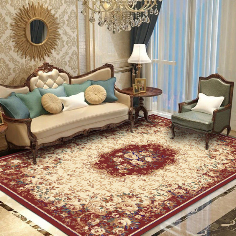 Fancy Chinoiserie Rug Multi Color Floral Area Carpet Non-Slip Backing Stain Resistant Pet Friendly Rug for Living Room Dark Red Clearhalo 'Area Rug' 'Moroccan' 'Rugs' Rug' 2059267