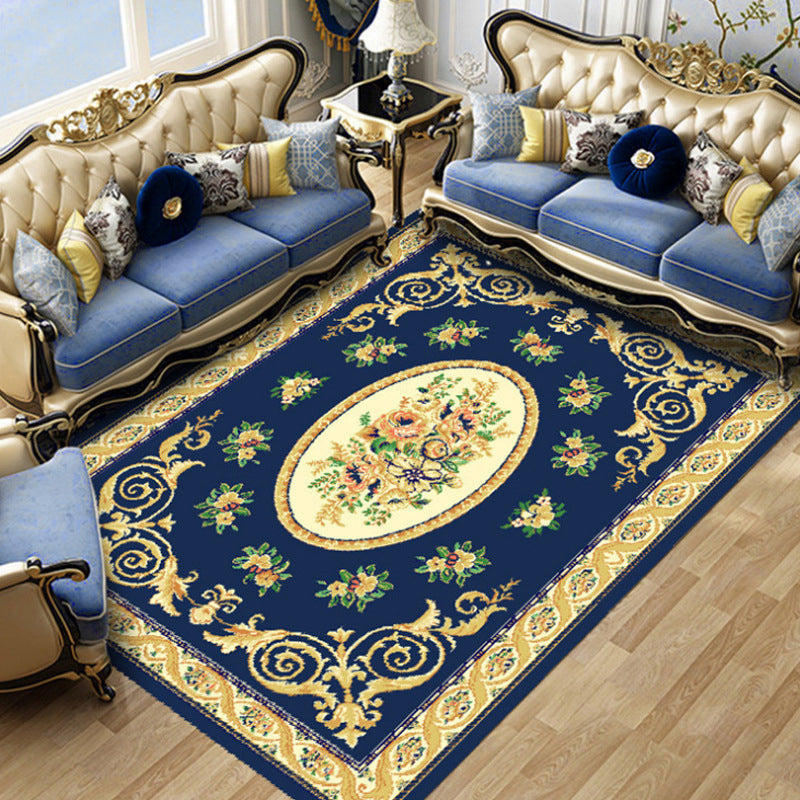 Fancy Chinoiserie Rug Multi Color Floral Area Carpet Non-Slip Backing Stain Resistant Pet Friendly Rug for Living Room Blue-Yellow Clearhalo 'Area Rug' 'Moroccan' 'Rugs' Rug' 2059268
