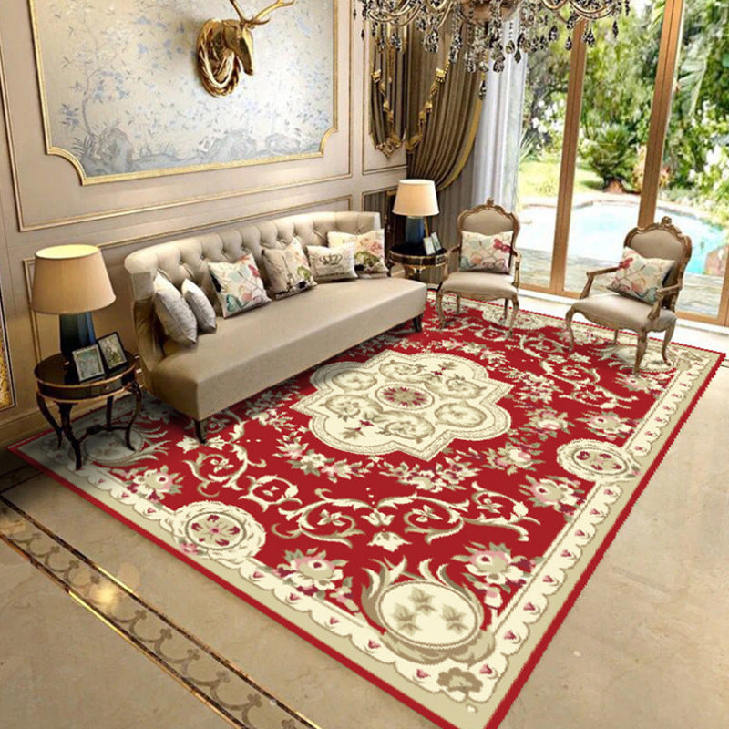 Fancy Chinoiserie Rug Multi Color Floral Area Carpet Non-Slip Backing Stain Resistant Pet Friendly Rug for Living Room Brick Red Clearhalo 'Area Rug' 'Moroccan' 'Rugs' Rug' 2059273