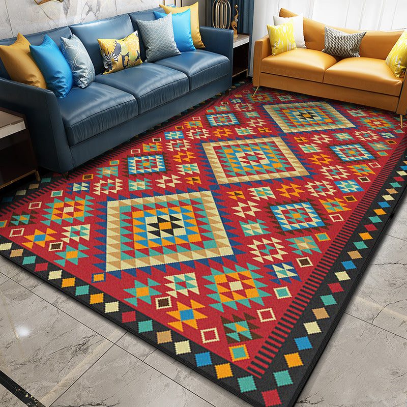 Multi Color Geometric Rug Synthetics Moroccan Carpet Stain Resistant Machine Washable Anti-Slip Rug for Living Room Red-Black Clearhalo 'Area Rug' 'Moroccan' 'Rugs' Rug' 2059275