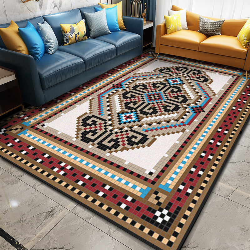 Multi Color Geometric Rug Synthetics Moroccan Carpet Stain Resistant Machine Washable Anti-Slip Rug for Living Room Red Brown Clearhalo 'Area Rug' 'Moroccan' 'Rugs' Rug' 2059276