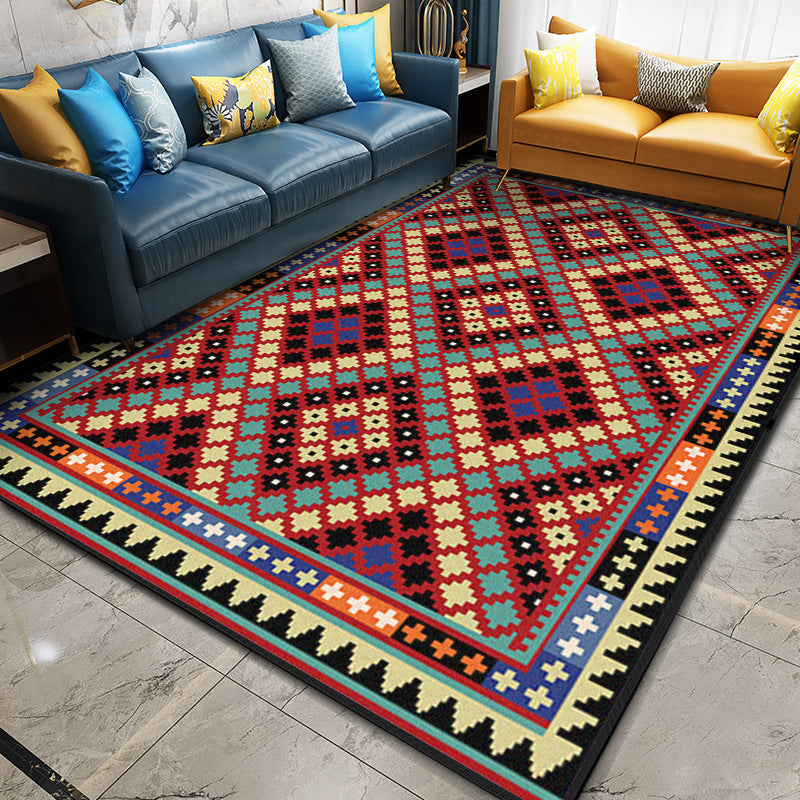 Multi Color Geometric Rug Synthetics Moroccan Carpet Stain Resistant Machine Washable Anti-Slip Rug for Living Room Red-Yellow Clearhalo 'Area Rug' 'Moroccan' 'Rugs' Rug' 2059280