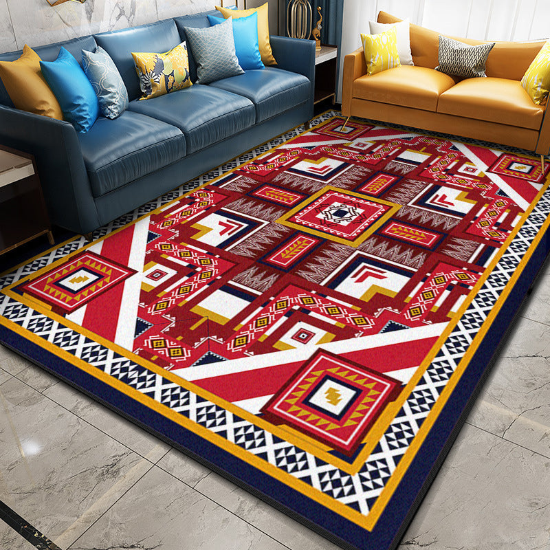 Multi Color Geometric Rug Synthetics Moroccan Carpet Stain Resistant Machine Washable Anti-Slip Rug for Living Room Red Clearhalo 'Area Rug' 'Moroccan' 'Rugs' Rug' 2059281