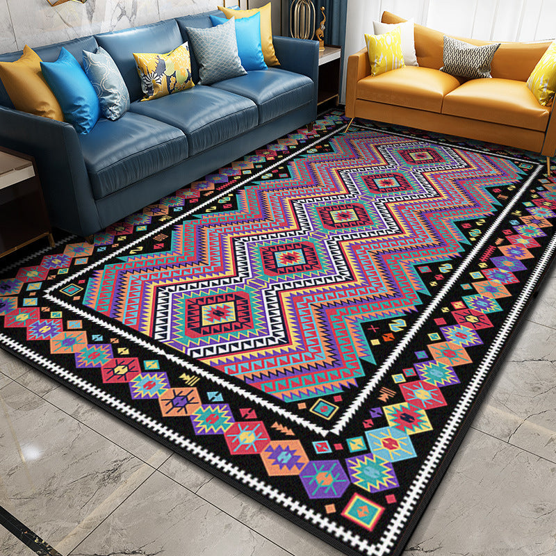 Multi Color Geometric Rug Synthetics Moroccan Carpet Stain Resistant Machine Washable Anti-Slip Rug for Living Room Purple-Black Clearhalo 'Area Rug' 'Moroccan' 'Rugs' Rug' 2059283