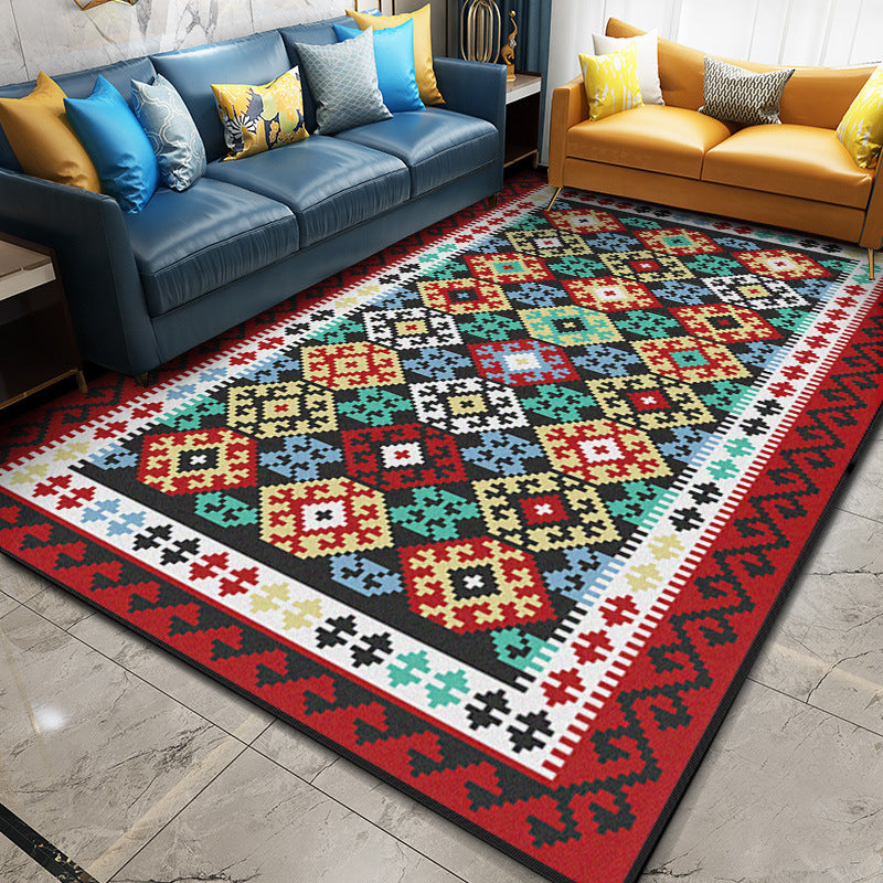Multi Color Geometric Rug Synthetics Moroccan Carpet Stain Resistant Machine Washable Anti-Slip Rug for Living Room Black-Red Clearhalo 'Area Rug' 'Moroccan' 'Rugs' Rug' 2059285
