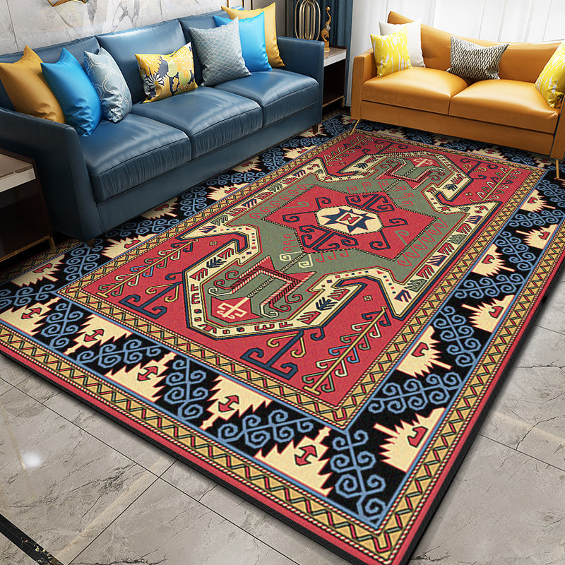 Multi Color Geometric Rug Synthetics Moroccan Carpet Stain Resistant Machine Washable Anti-Slip Rug for Living Room Red-Green Clearhalo 'Area Rug' 'Moroccan' 'Rugs' Rug' 2059286