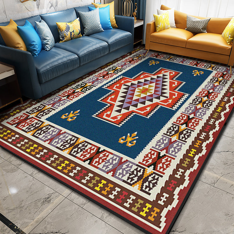 Multi Color Geometric Rug Synthetics Moroccan Carpet Stain Resistant Machine Washable Anti-Slip Rug for Living Room Blue-Brown Clearhalo 'Area Rug' 'Moroccan' 'Rugs' Rug' 2059287