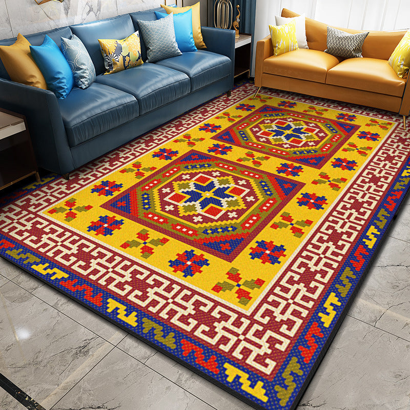 Multi Color Geometric Rug Synthetics Moroccan Carpet Stain Resistant Machine Washable Anti-Slip Rug for Living Room Yellow Clearhalo 'Area Rug' 'Moroccan' 'Rugs' Rug' 2059288