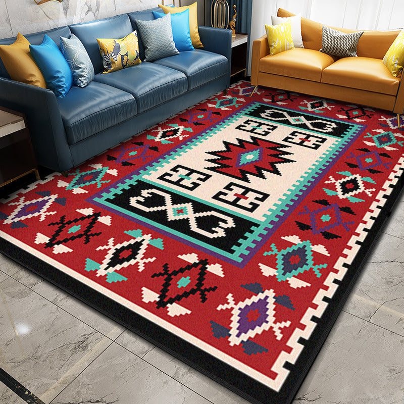 Multi Color Geometric Rug Synthetics Moroccan Carpet Stain Resistant Machine Washable Anti-Slip Rug for Living Room Red-Blue Clearhalo 'Area Rug' 'Moroccan' 'Rugs' Rug' 2059289