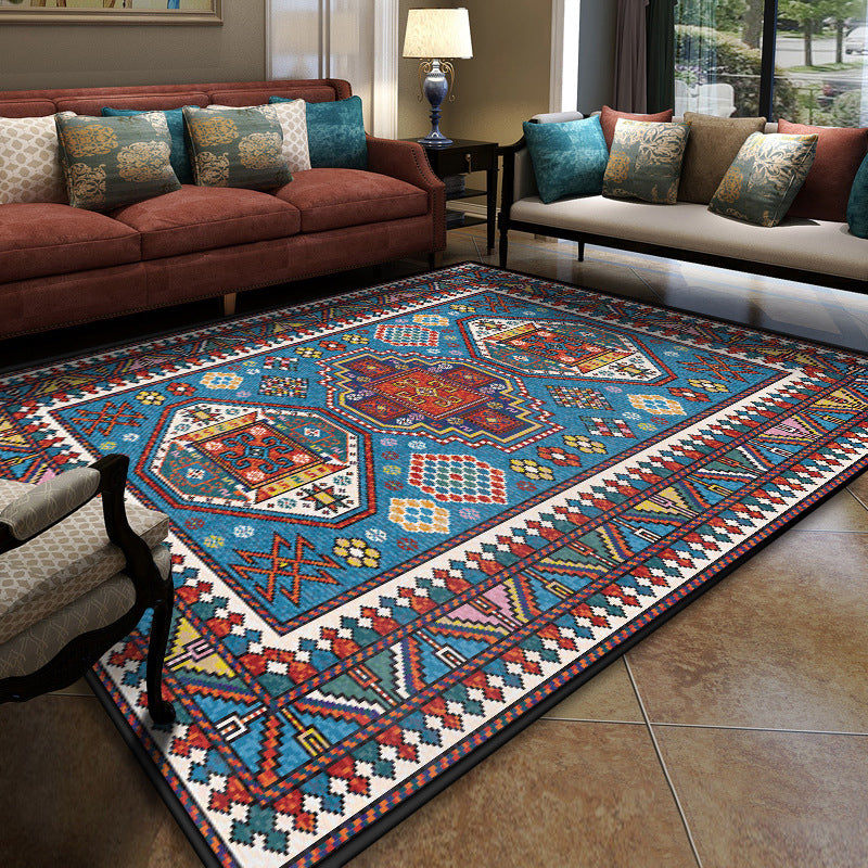 Turkish Meeting Room Area Rug Multicolor Symmetrical Tribal Pattern Rug Polypropylene Anti-Slip Stain Resistant Washable Carpet Blue Clearhalo 'Area Rug' 'Moroccan' 'Rugs' Rug' 2059291