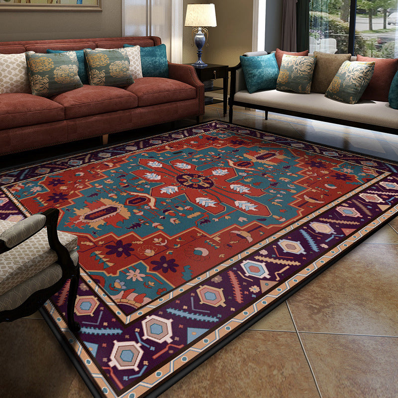 Turkish Meeting Room Area Rug Multicolor Symmetrical Tribal Pattern Rug Polypropylene Anti-Slip Stain Resistant Washable Carpet Dark Red Clearhalo 'Area Rug' 'Moroccan' 'Rugs' Rug' 2059293