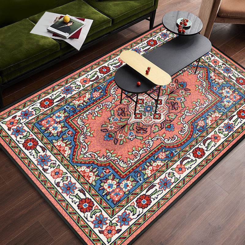 Persian Tribal Patterned Rug Multi-Color Polyester Carpet Stain Resistant Pet Friendly Anti-Slip Backing Rug for Bedroom Pink Clearhalo 'Area Rug' 'Moroccan' 'Rugs' Rug' 2059308