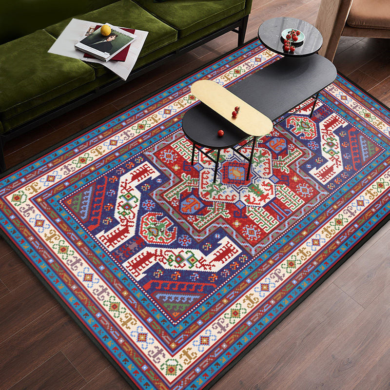 Persian Tribal Patterned Rug Multi-Color Polyester Carpet Stain Resistant Pet Friendly Anti-Slip Backing Rug for Bedroom Sky Blue-Red Clearhalo 'Area Rug' 'Moroccan' 'Rugs' Rug' 2059309