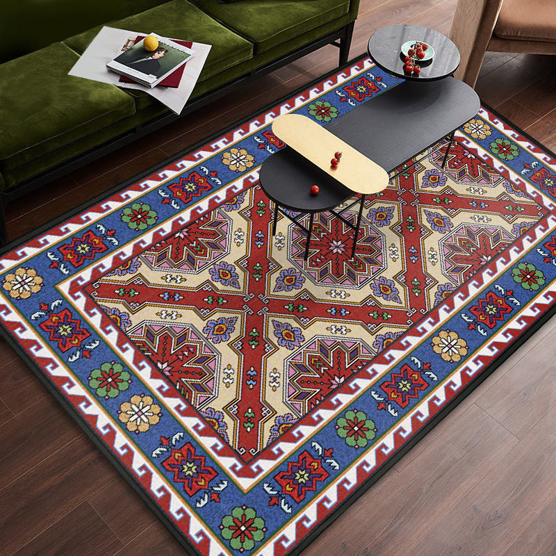 Persian Tribal Patterned Rug Multi-Color Polyester Carpet Stain Resistant Pet Friendly Anti-Slip Backing Rug for Bedroom Red-Blue Clearhalo 'Area Rug' 'Moroccan' 'Rugs' Rug' 2059310