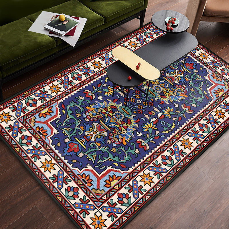 Persian Tribal Patterned Rug Multi-Color Polyester Carpet Stain Resistant Pet Friendly Anti-Slip Backing Rug for Bedroom Blue Clearhalo 'Area Rug' 'Moroccan' 'Rugs' Rug' 2059311