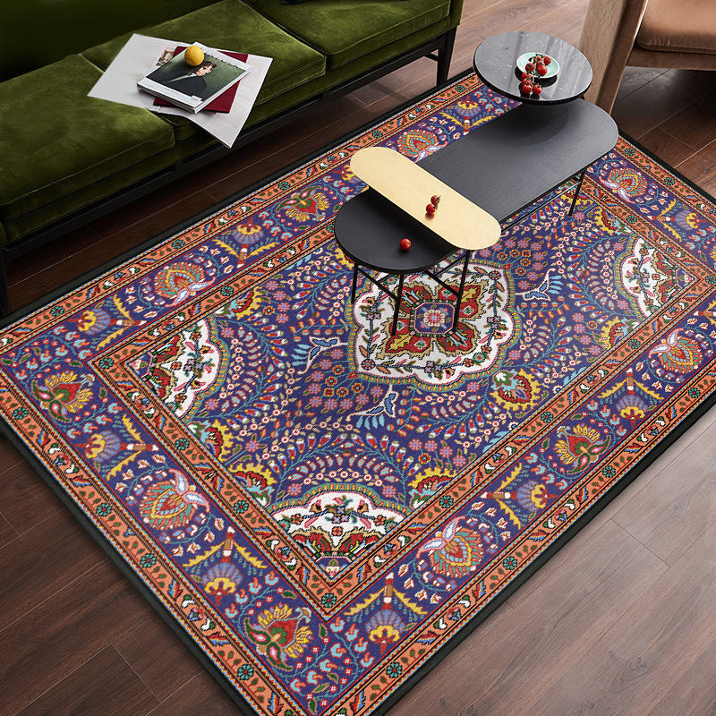 Persian Tribal Patterned Rug Multi-Color Polyester Carpet Stain Resistant Pet Friendly Anti-Slip Backing Rug for Bedroom Blue-Purple Clearhalo 'Area Rug' 'Moroccan' 'Rugs' Rug' 2059312
