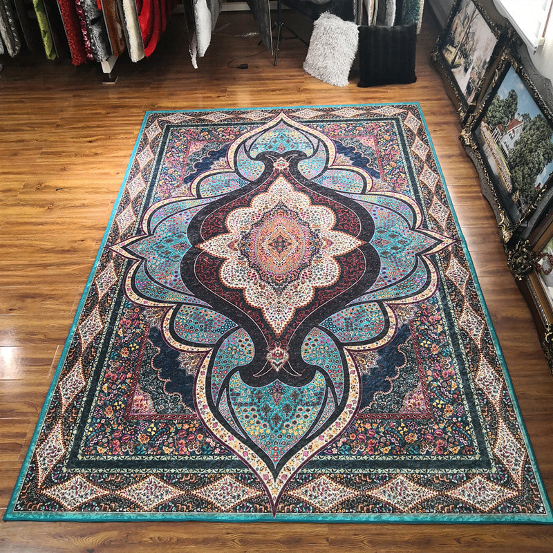 Glam Persian Indoor Rug Multi Color Floral Print Rug Anti-Slip Backing Machine Washable Pet Friendly Carpet for Living Room Blue-Red Clearhalo 'Area Rug' 'Moroccan' 'Rugs' Rug' 2059314